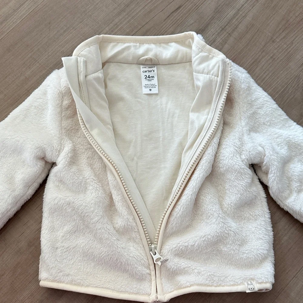 Carter's Girls Soft Plush Cream White Zip-Up Jacket